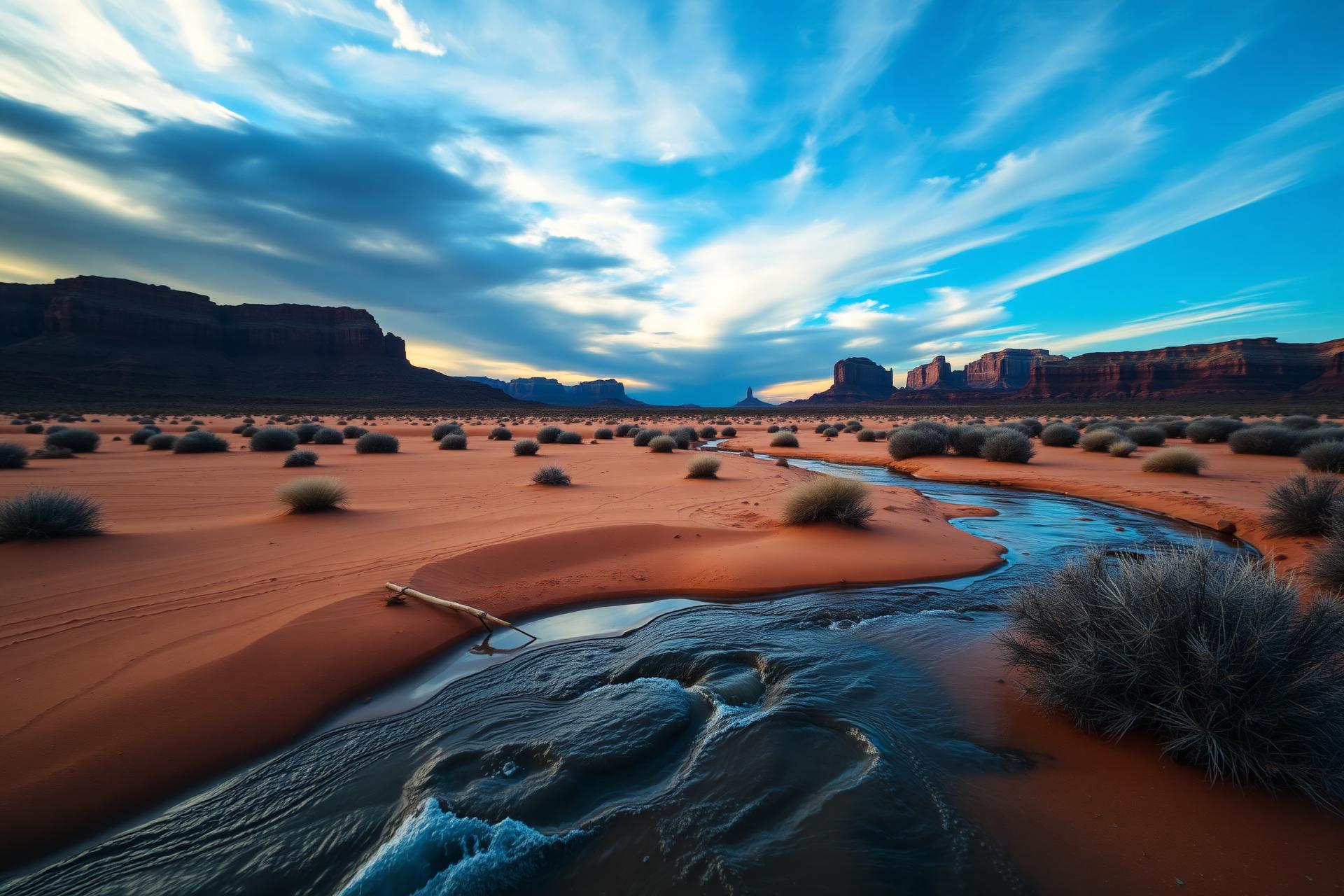 Cool water flowing through a sun-baked western landscape